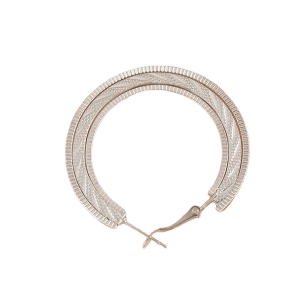 Silver Textured Hoop Earrings - Picture 3 of 4